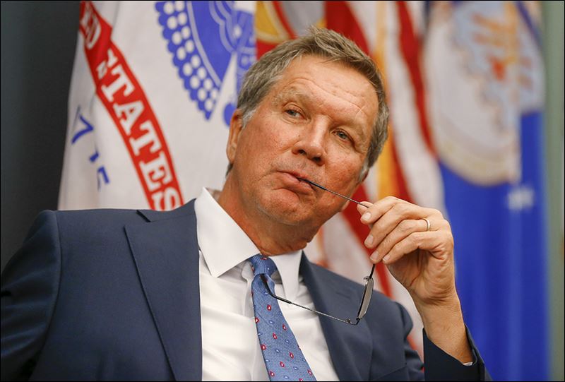 Ohio Gov. John Kasich toured the Macomb Oakland University Incubator in Sterling Heights Mich. Meanwhile Donald Trump held a rally on Monday in Columbus