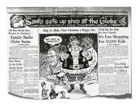 Over 60 years millions of donors have helped Globe Santa reach needy children on Christmas Day.	Globe files 1956