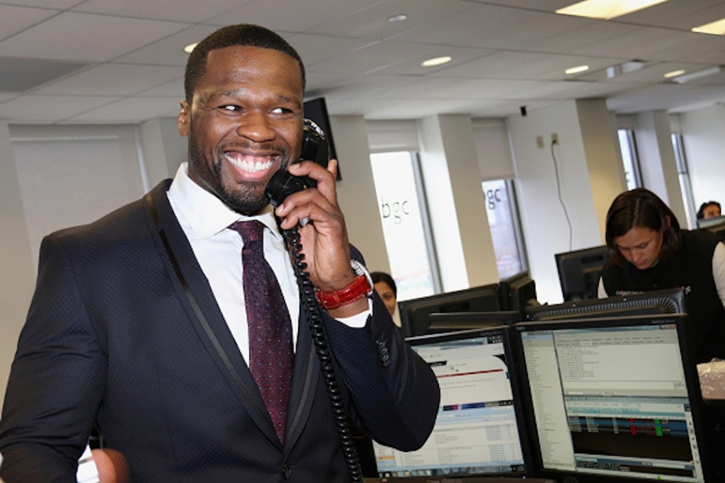 50 Cent Blue Suit Phone