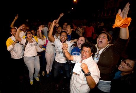 Opposition supporters celebrating in Caracas Venezuela early today