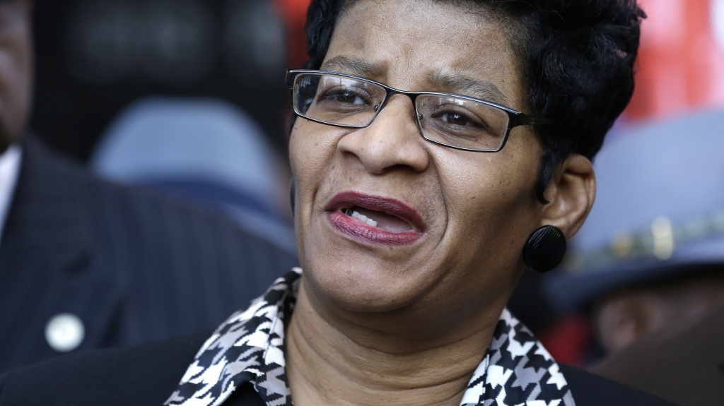 Geneva Reed-Veal the mother of Sandra Bland speaks to the media outside the federal courthouse in Houston last week. A federal judge has set a 2017 trial date for a wrongful death suit filed by Bland's family