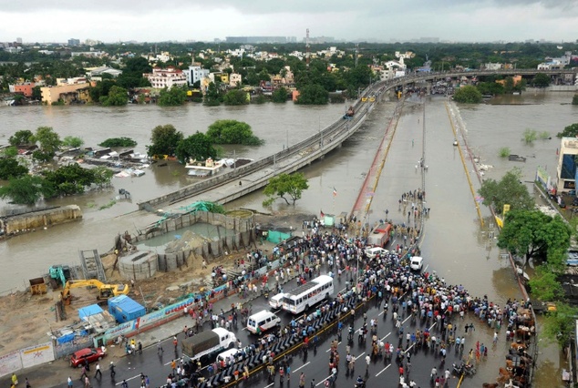 Tamil Nadu state capital Chennai a city of 4.6 million people is submerged despite a let-up in the rains overnight