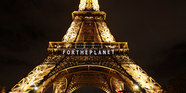 The Eiffel Tower lit up as part of the World Climate Change Conference 2015