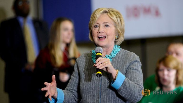 U.S. Democratic presidential candidate Hillary Clinton speaks during a town hall in Waterloo Iowa