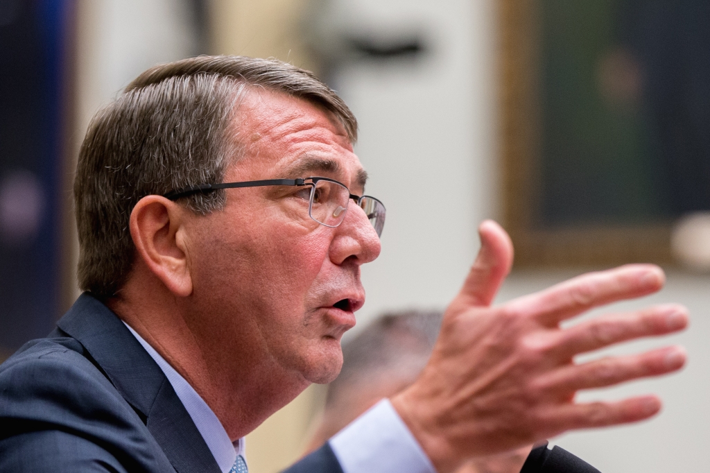 Defense Secretary Ash Carter testifies on Capitol Hill in Washington Tuesday Dec. 1 2015 before the House Armed Services Committee hearing on the U.S. Strategy for Syria and Iraq and its Implications for the Region. Carter said the U.S. is deploying