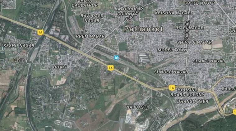 A Google Maps screenshot showing the Pathankot area in Punjab where the terror attack has taken place