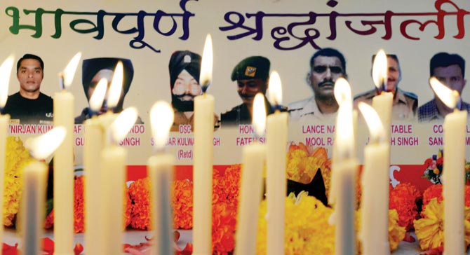 A candlelight vigil held for the Pathankot martyrs in Mumbai on Wednesday. PIC  PTI