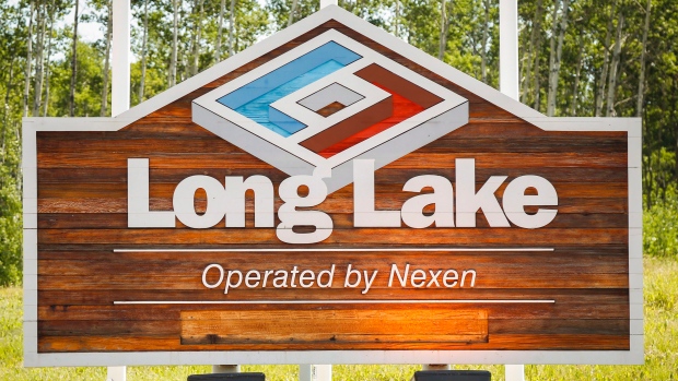 A sign at Nexen Energy's Long Lake facility near Fort McMurray Alta. Wednesday