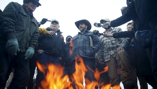 Ammon Bundy meets with supporters and the media at Malheur National Wildlife Refuge near Burns Oregon