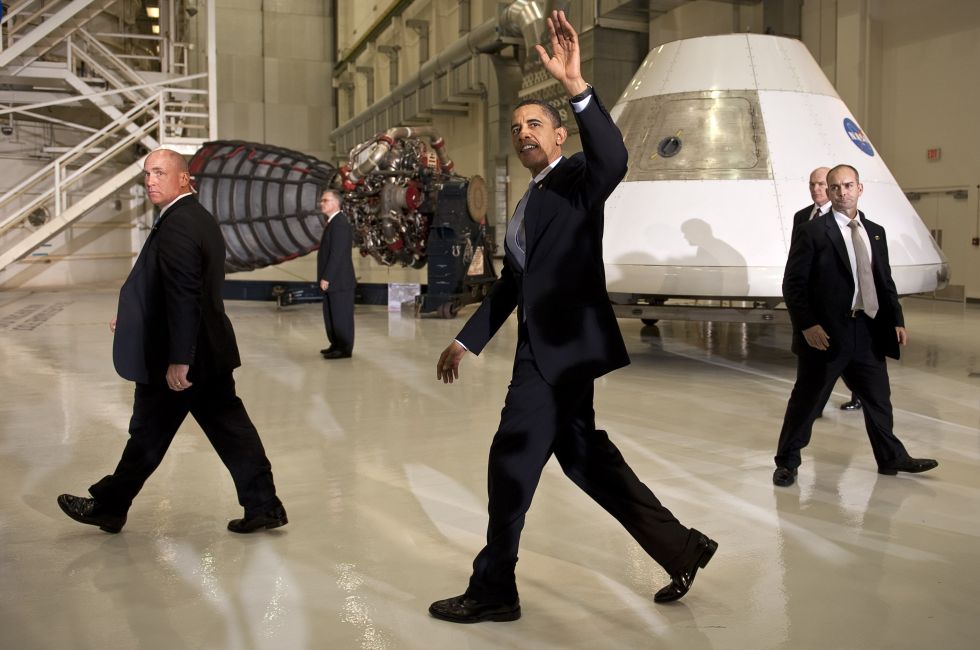 President Obama is bidding us farewell this year but this shot is from 2010 when he went to the Kennedy Space Center and dismissed a Moon goal with remarks that meant'been there done that. Credit Bill Ingalis  NASA