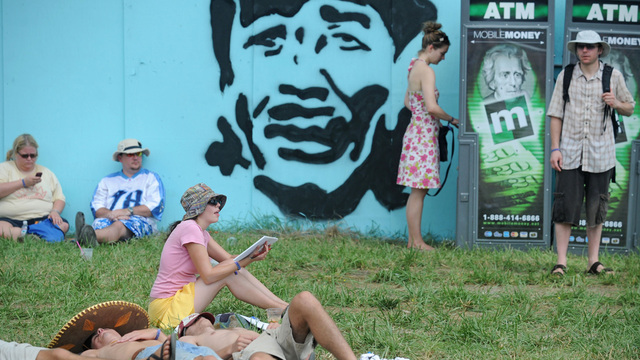 MANCHESTER TN- JUNE 13 Fans attend the second day of the 2008 Bonnaroo Music and Arts Festival