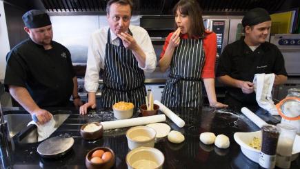 A hacker mocked the Prime Minister seen with his wife Samantha making Steak Ale and Stilton pies in Cardiff