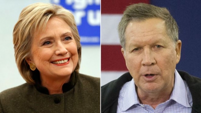 Clinton is favourite to become her party's presidential candidate while Kasich remains an outsider