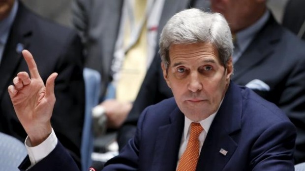 US Secretary of State John Kerry votes at the United Nations Headquarters in Manhattan