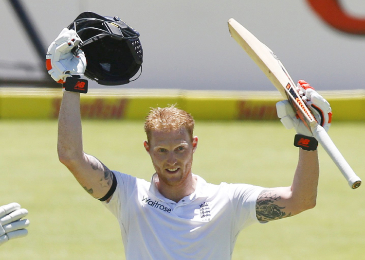 England’s Ben Stokes celebrates scoring a double century during the second cricket Test match against South Africa in Cape Town Sunday. — Reuters