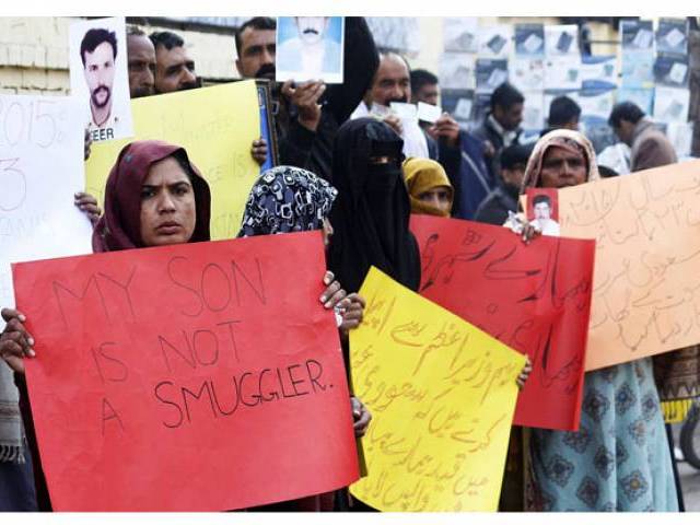 Family members of several Pakistanis jailed in Saudi Arabia staged a protest demonstration in front of Lahore Press Club