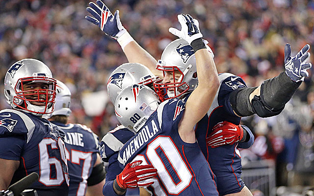 Gronk celebrates after one of his two TDs