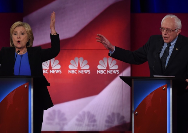 Hillary Clinton and Bernie Sanders participate in the NBC News television debate