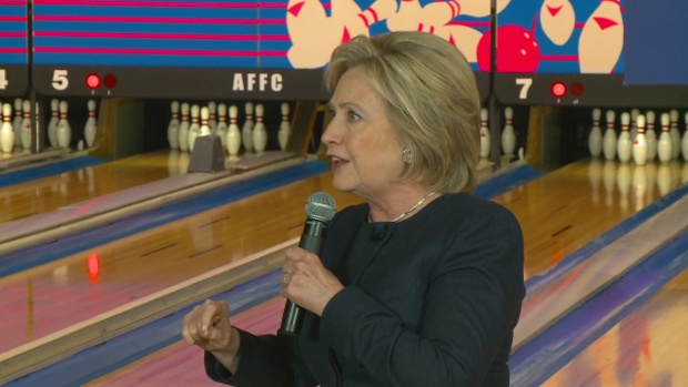 Clinton brings campaign to bowling alley