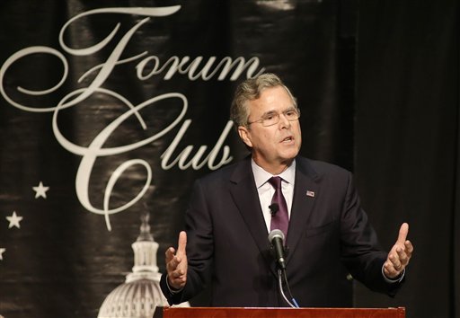 Republican presidential candidate former Florida Gov. Jeb Bush speaks during a Forum Club of the Palm Beaches event Monday Dec. 28 2015 at the Palm Beach County Convention Center in West Palm Beach Fla