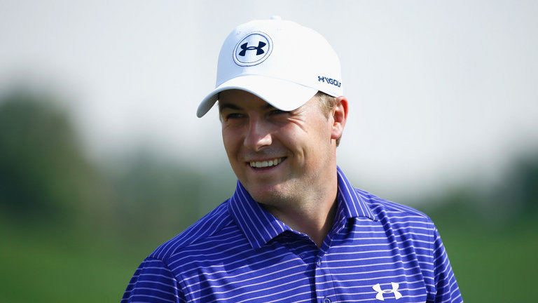 Jordan Spieth sees the funny side after his lucky break at the ninth