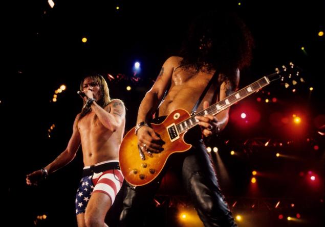 Guns N&#39 Roses founding members Axl Rose and Slash perform live at Rock in Rio II on Jan. 15 1991 in Rio De Janeiro Brazil