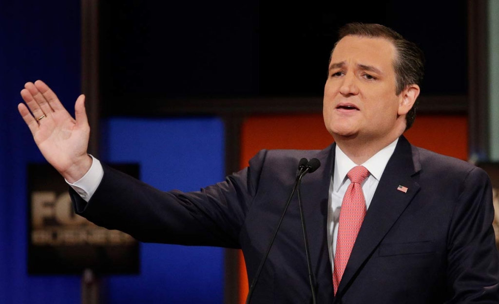 Republican presidential candidate Sen. Ted Cruz R-Texas speaks during the Fox Business Network Republican presidential debate at the North Charleston Coliseum Thursday Jan. 14 2016 in North Charleston S.C