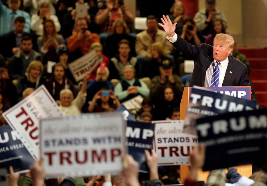 Republican presidential candidate Donald Trump waves to a cheering crowd during a campaign stop Tuesday. As a demagogue he has followed some of America’s worst instincts wherever they have led and fed ethnic and religious prejudice in the process. Pho