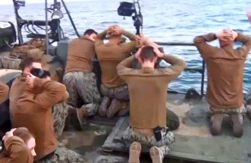 Iran emasculates Obama again by holding 10 U.S. Navy sailors at gunpoint and forcing them to apologize for drifting into Iranian waters