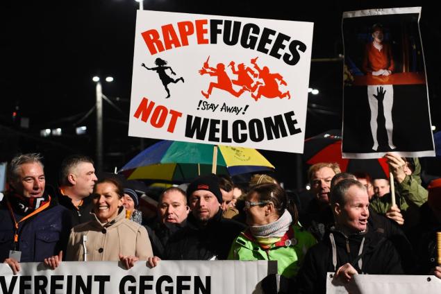 Protestors from the PEGIDA movement march during a rally in Leipzig Germany on Monday