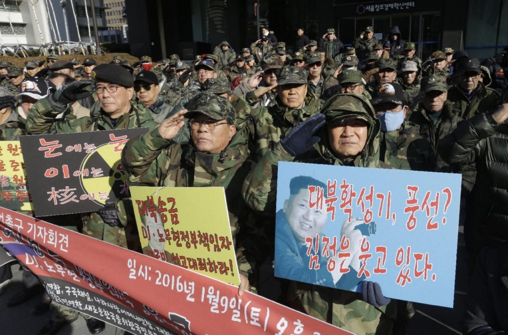 South Korean war veterans salute during a rally against North Korea in Seoul South Korea Saturday Jan. 9 2016. AP  Ahn Young-joon