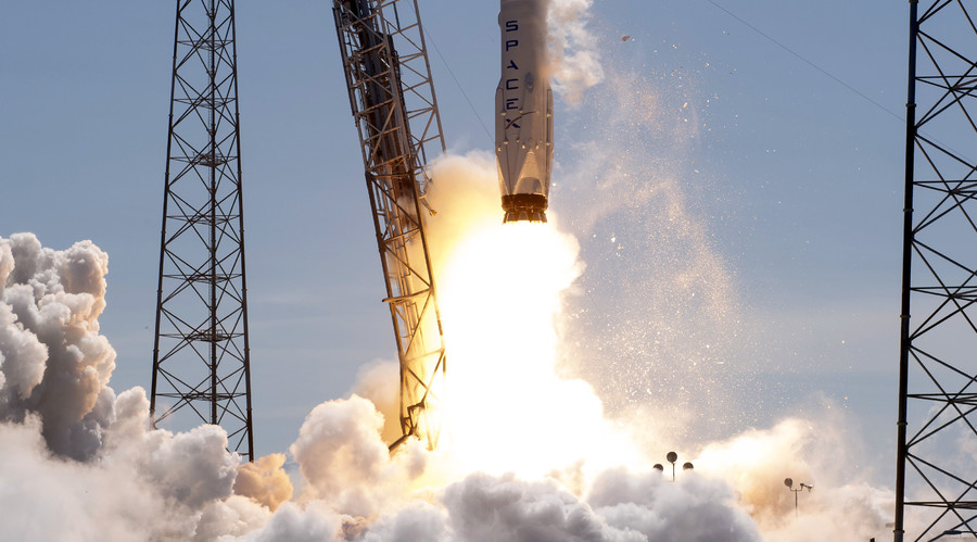 The unmanned SpaceX Falcon 9 rocket with Dragon lifts off from launch pad 40 at the Cape Canaveral Air Force Station in Cape Canaveral Florida