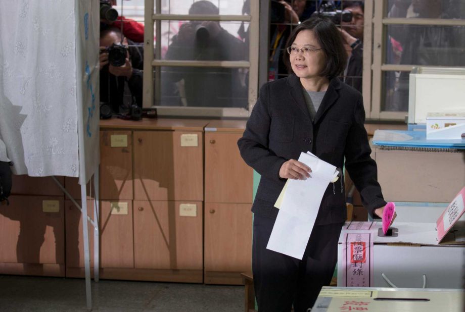 Taiwan's Democratic Progressive Party presidential candidate Tsai Ing-wen prepares to cast her vote at a polling station for the presidential election in Taipei Taiwan Saturday Jan. 16 2016. Voting began Saturday in the presidential election