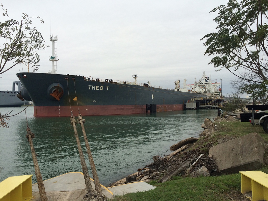 The Theo T crude oil tanker docked in Corpus Christi