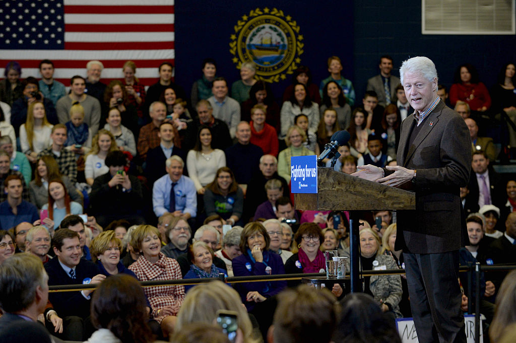 NASHUA NH- JANUARY 4 Former U.S. President Bill Clinton campaigns for his wife Democratic president candidate Hillary Clinton at Nashua Community College