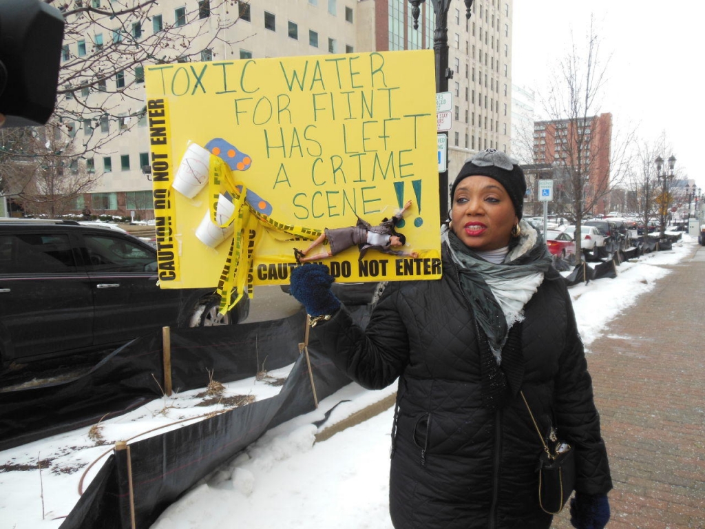 Tonya Burns attends a rally in Lansing Michigan on January 14. 2016. She wants to see Governor Snyder arrested for criminal negligence