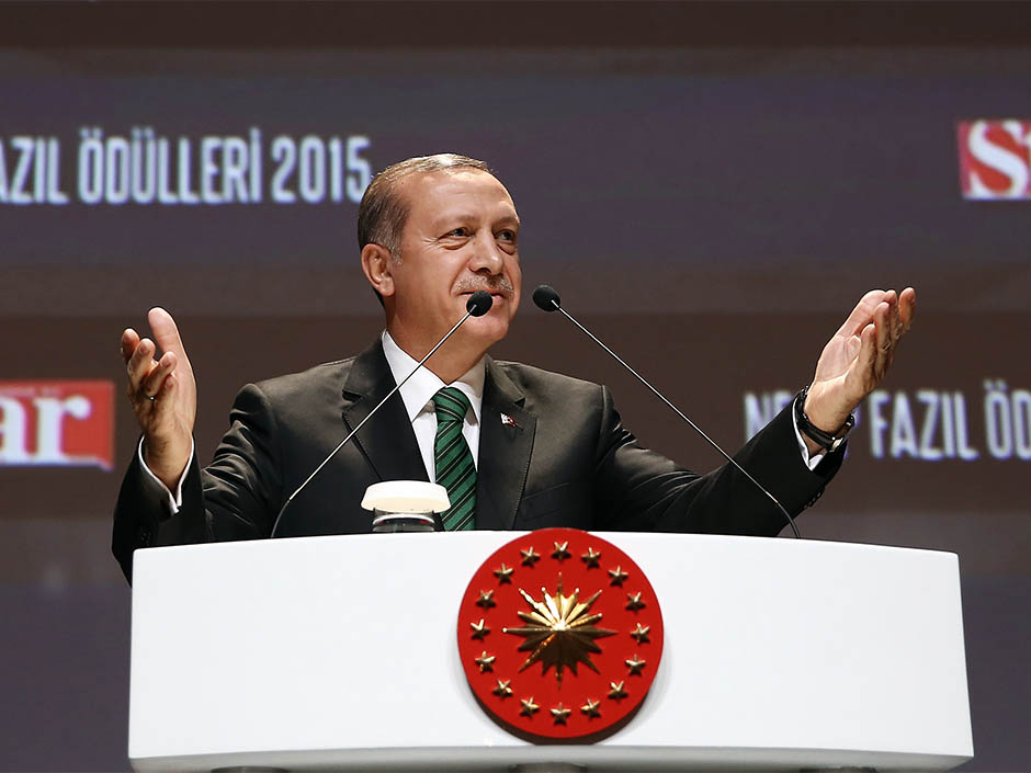 Turkey's President Recep Tayyip Erdogan speaks during a ceremony for the literary awards named after late poet Necip Fazil Kisakurek in Istanbul Dec. 25