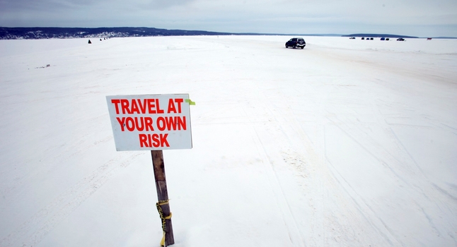 Big freeze a car travels the ice road on Lake Superior between Bayfield Wisconsin and Madeline Island in the US
REUTERS  NTBSCANPIX