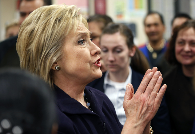 Democratic presidential candidate Hillary Clinton meets with employees of Paris Las Vegas during a visit to the hotel and casino Thursday Feb. 18 2016