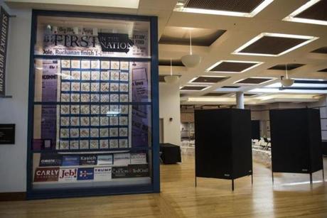 Political memorabilia on display at the State Historical Building in Des Moines Iowa a Democratic caucus site earlier this week