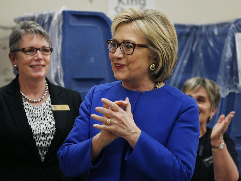 Hillary Clinton seen here at a campaign event in Las Vegas Thursday