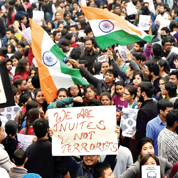 JNU students at the protest march. PIC  PTI