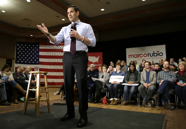 Republican presidential candidate Sen. Marco Rubio R-Fla. speaks during a campaign rally Sunday Jan. 31 2016 at the University of Northern Iowa in Ceda