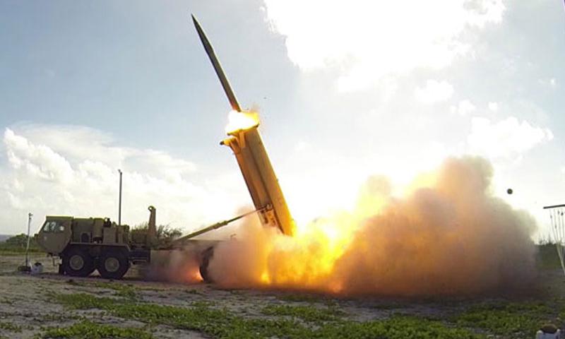 A Terminal High Altitude Area Defense interceptor is launched from a THAAD battery located on Wake Island during Flight Test Operational-02 Event 2a conducted Nov. 1 2015. During the test the THAAD system successfully intercepted two air