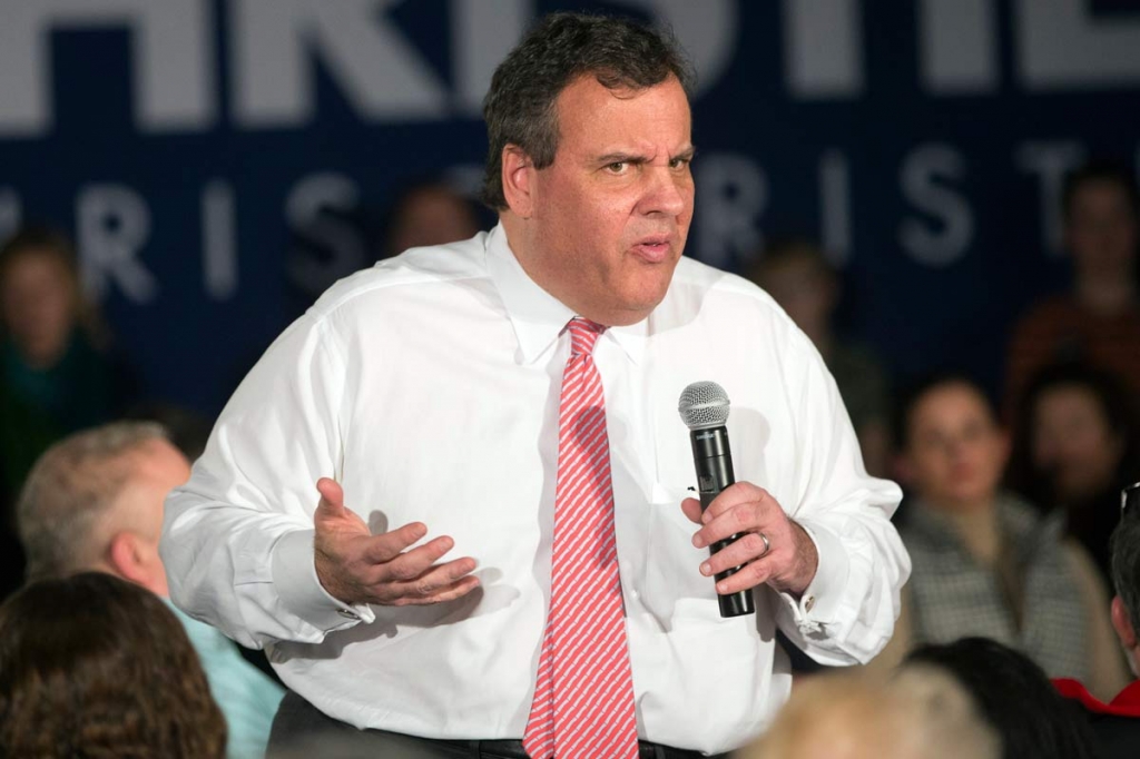 Republican presidential candidate New Jersey Gov. Chris Christie speaks during a campaign stop at Gilbert H. Hood Middle School in Concord N.H