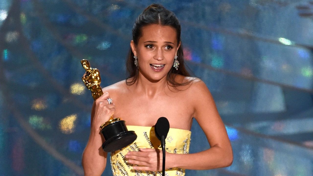 Alicia Vikander accepts the award for best actress in a supporting role for The Danish Girl at the Oscars on Sunday Feb. 28 2016 at the Dolby Theatre in Los Angeles