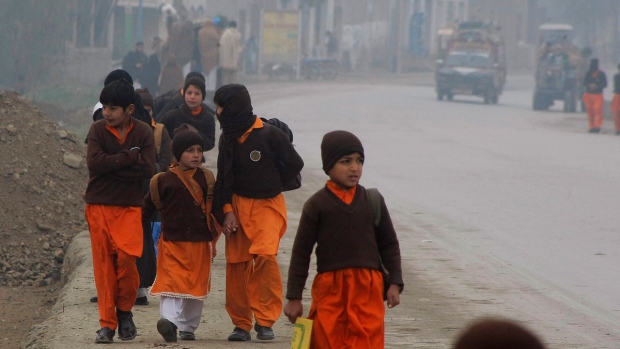 Students going to school in Charsadda Pakistan