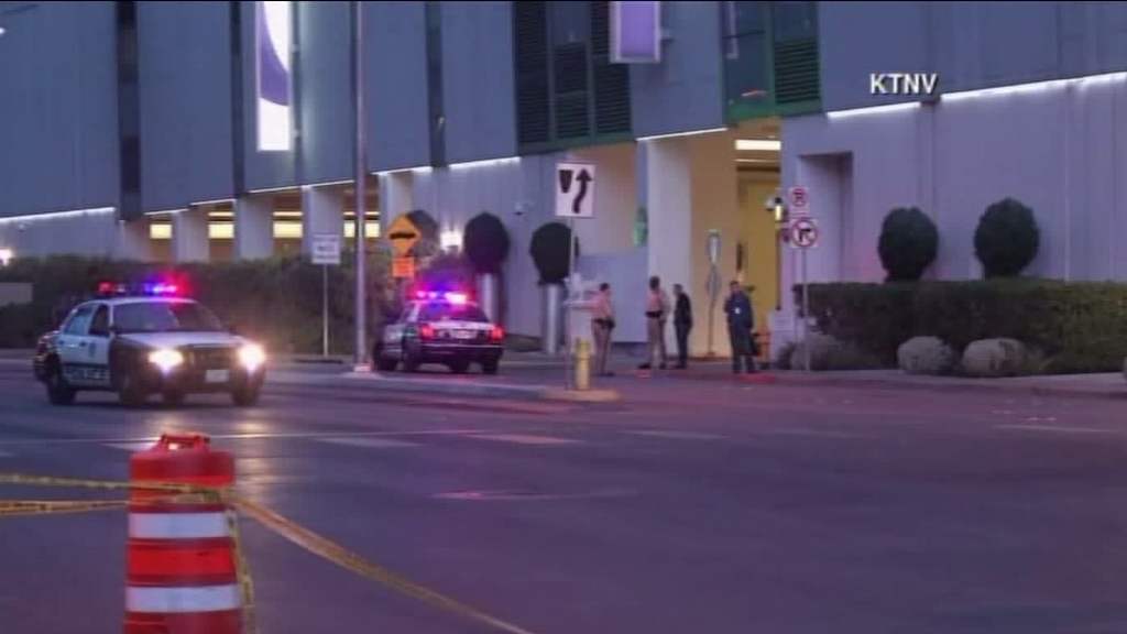 Police investigate a triple shooting that occurred near the Las Vegas strip on Feb. 19 2016