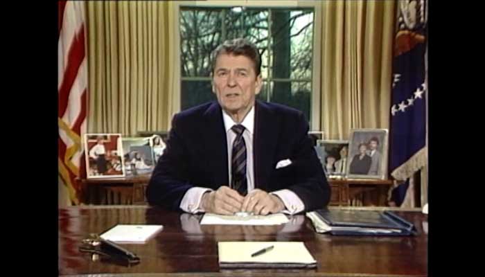 President Ronald Reagan addressed the nation from the Oval Office of the White House after the Space Shuttle Challenger explosion