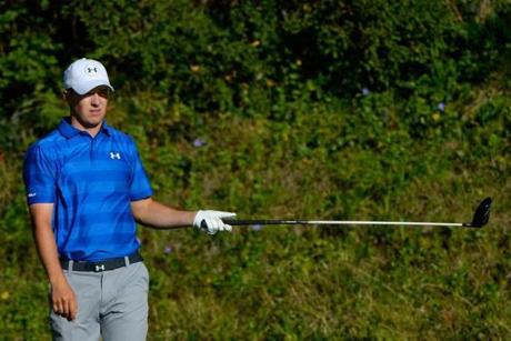 PACIFIC PALISADES CA- FEBRUARY 18 Jordan Spieth tees off on the 12th hole during round one of the Northern Trust Open at Riviera Country Club